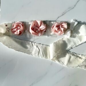 Pink Flowered Headband With Pearls